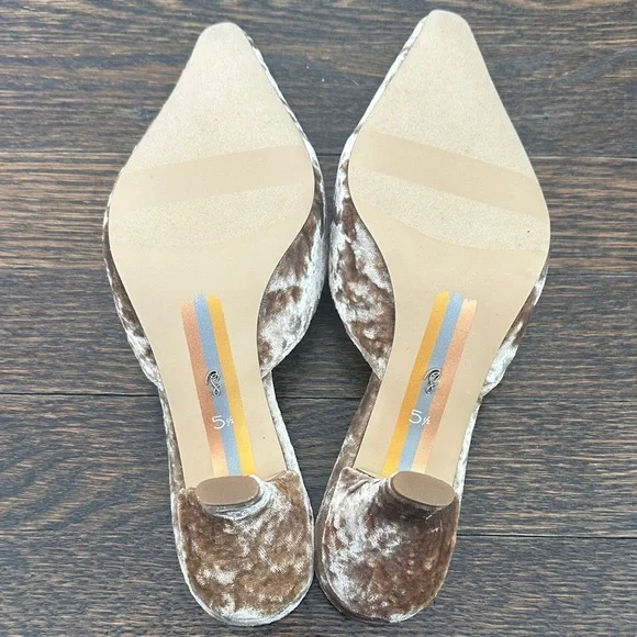 Sam Edelman Brown Velvet Mules with Gold Accent - Picture 3 of 3